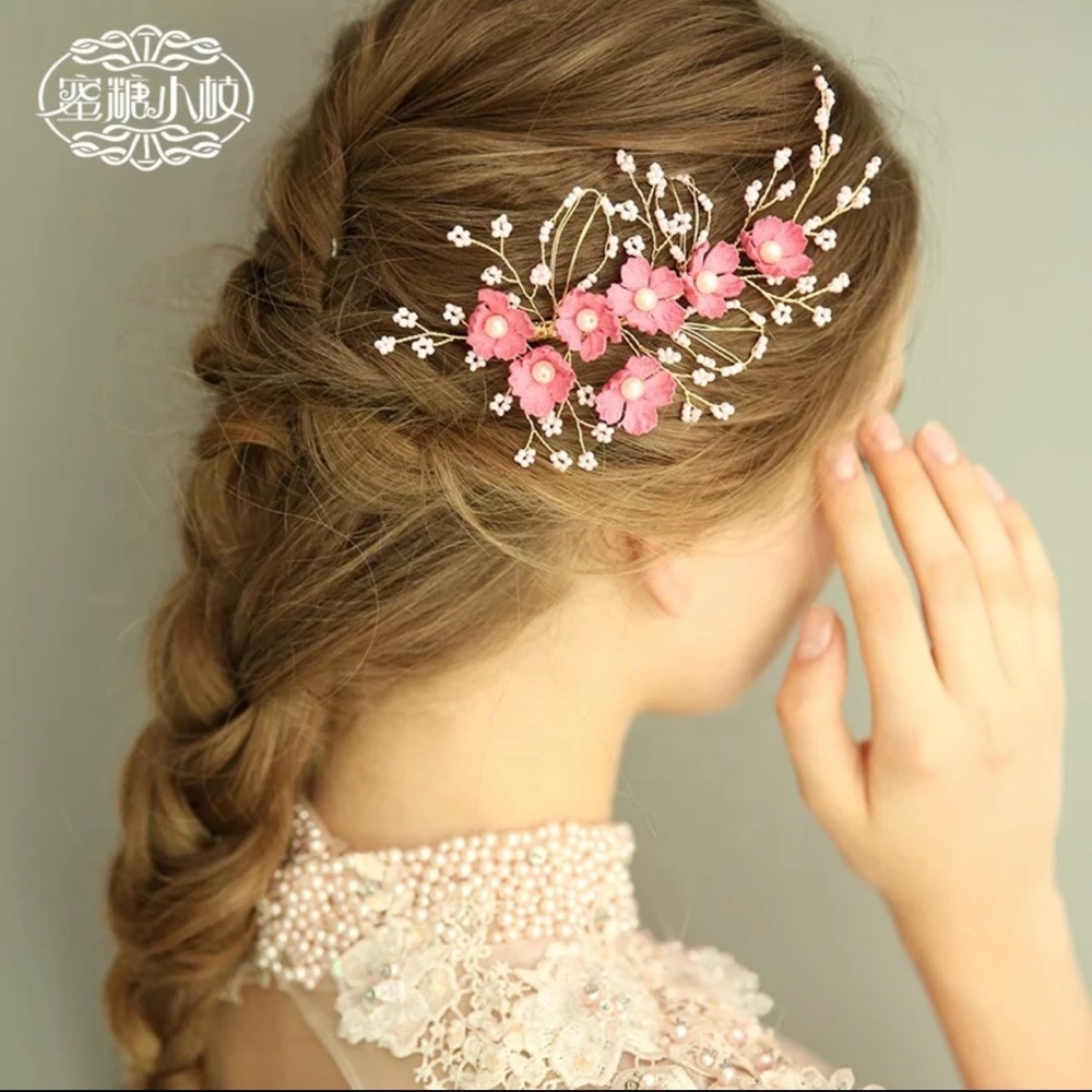 Handmade Pink Mini Flower Pearl Hair Clip - Picture 1 of 3